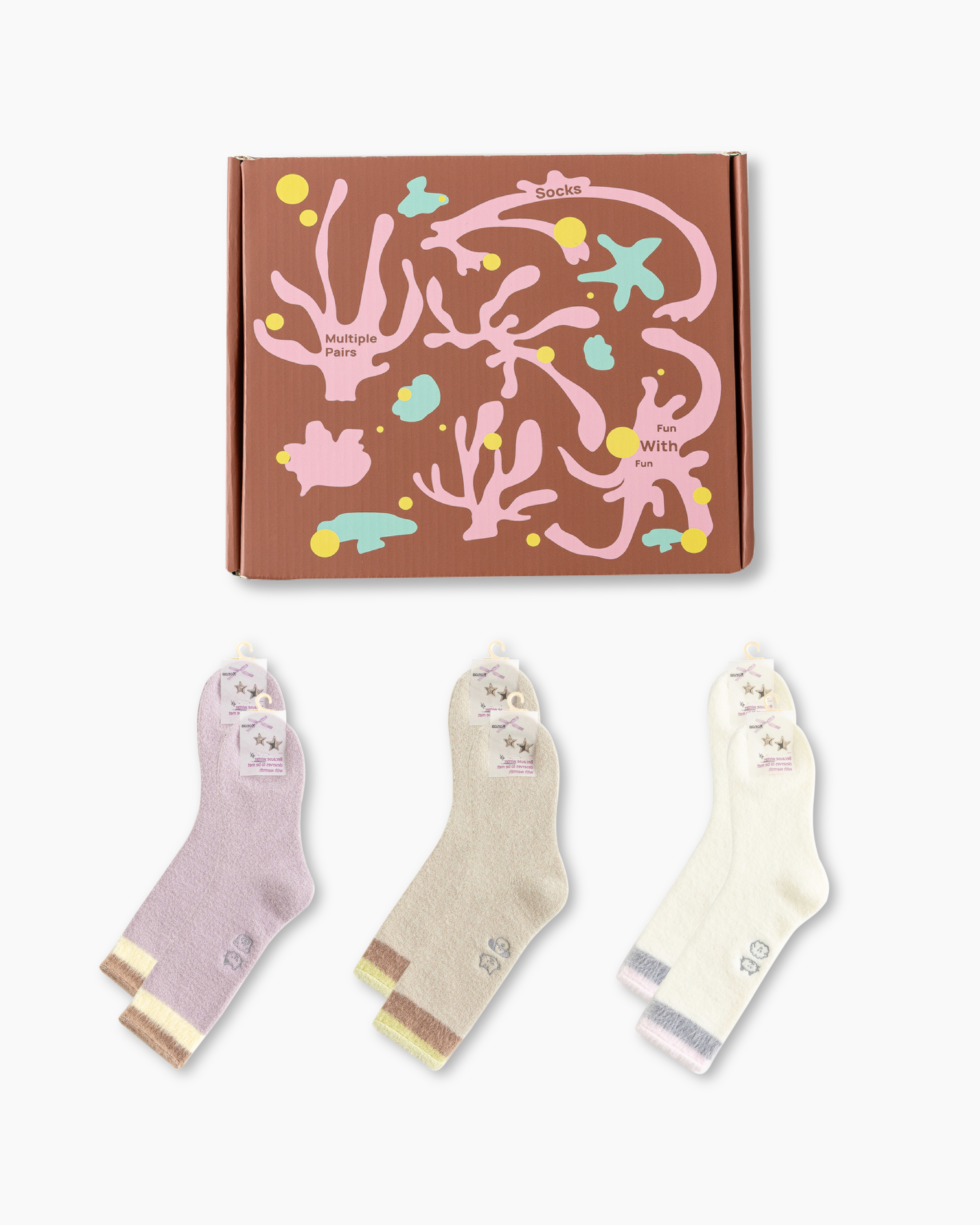 Gift Box Set Women Crew Socks Fuzzy Warm Cozy Cotton Soft Cute Animal Embroidery