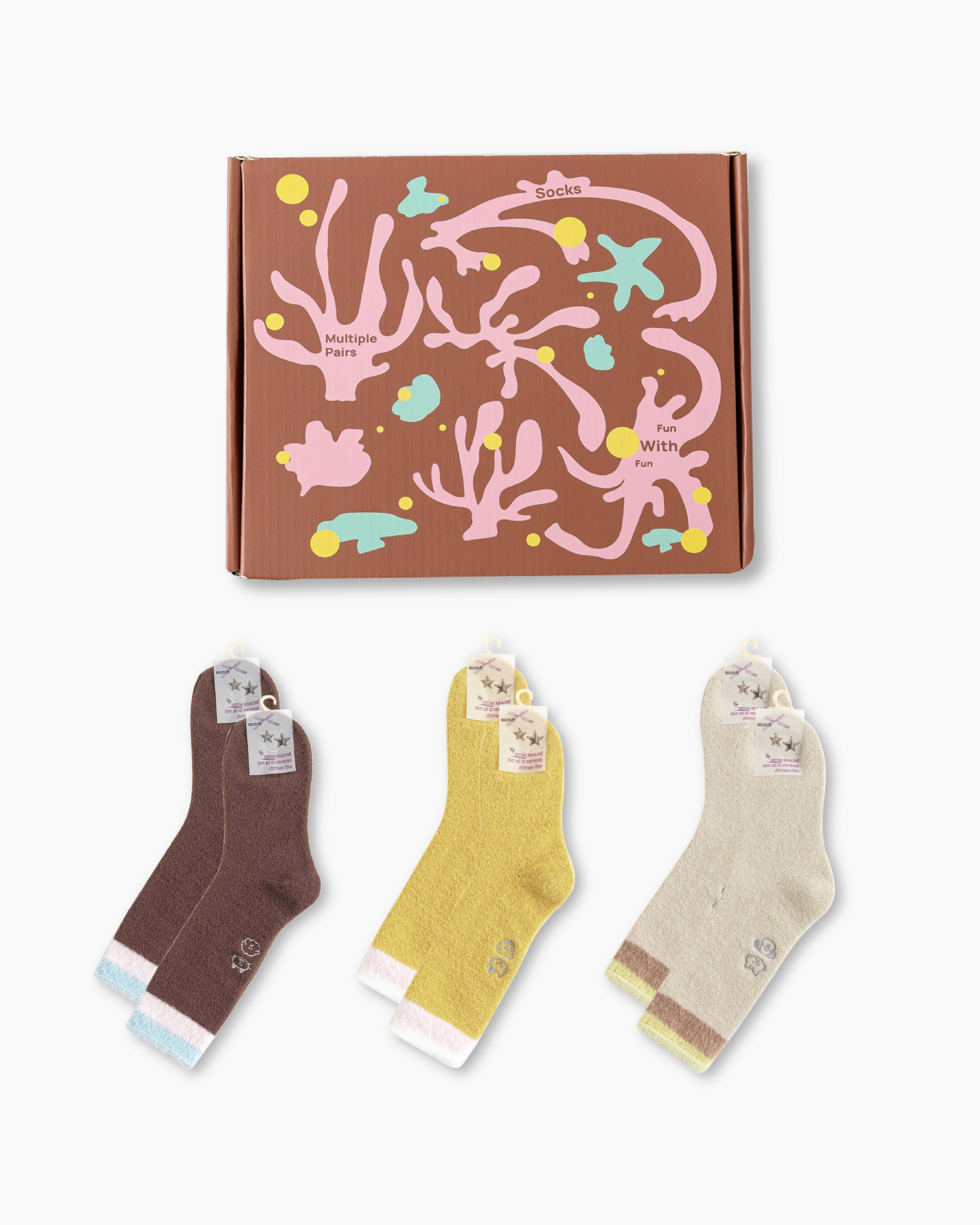 Gift Box Set Women Crew Socks Fuzzy Warm Cozy Cotton Soft Cute Animal Embroidery