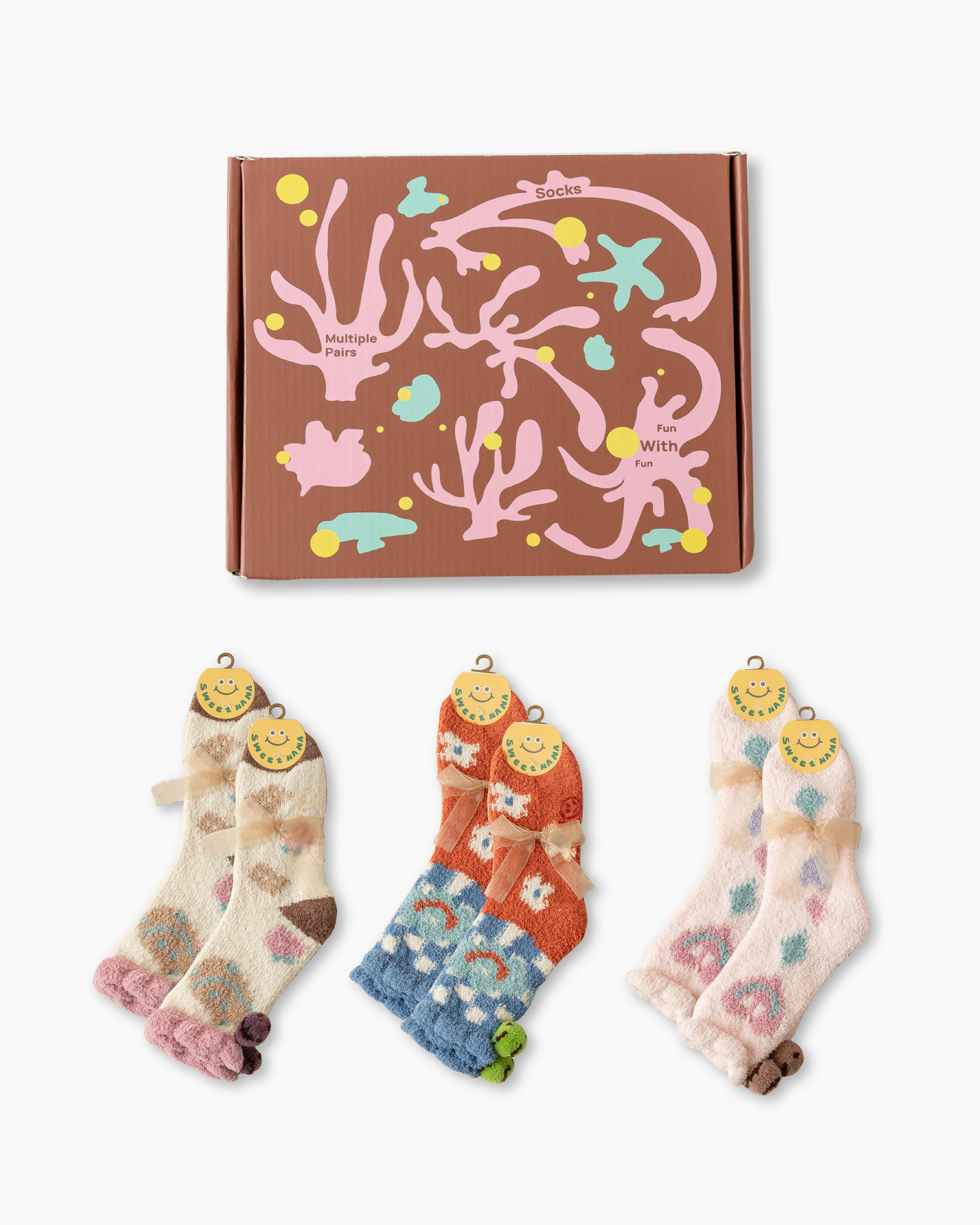 Gift Box Set Women Crew Socks Smiley Face Cozy Thick Soft Fuzzy Non Slip Socks