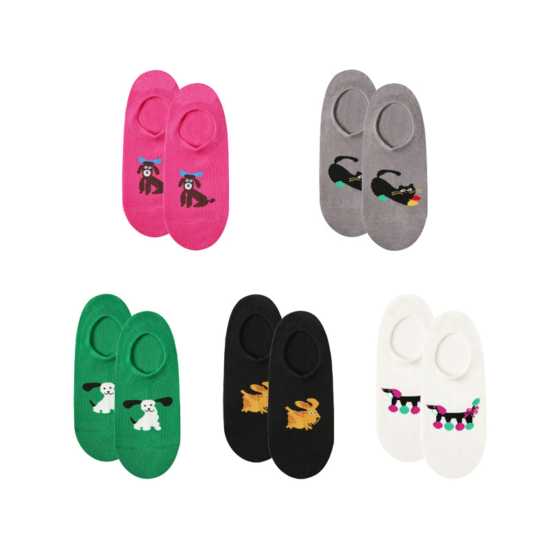 5-Pack Happy Party Series Womens No Show Socks Cotton Seamless Non Slip