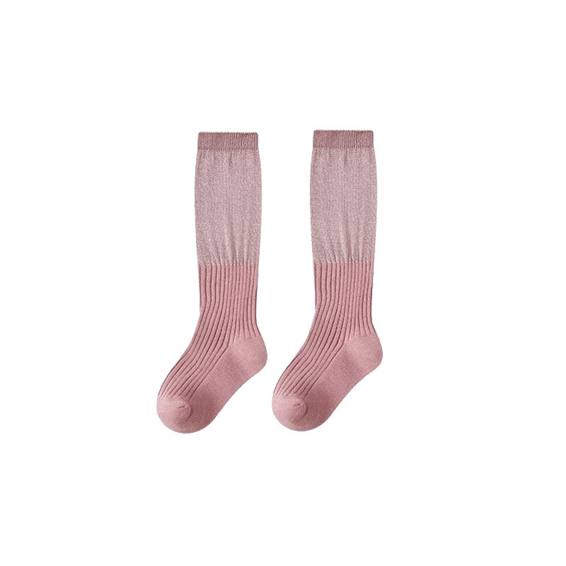 Kids' Cotton Crew Socks Solid Color Stack Cuff Retro Casual