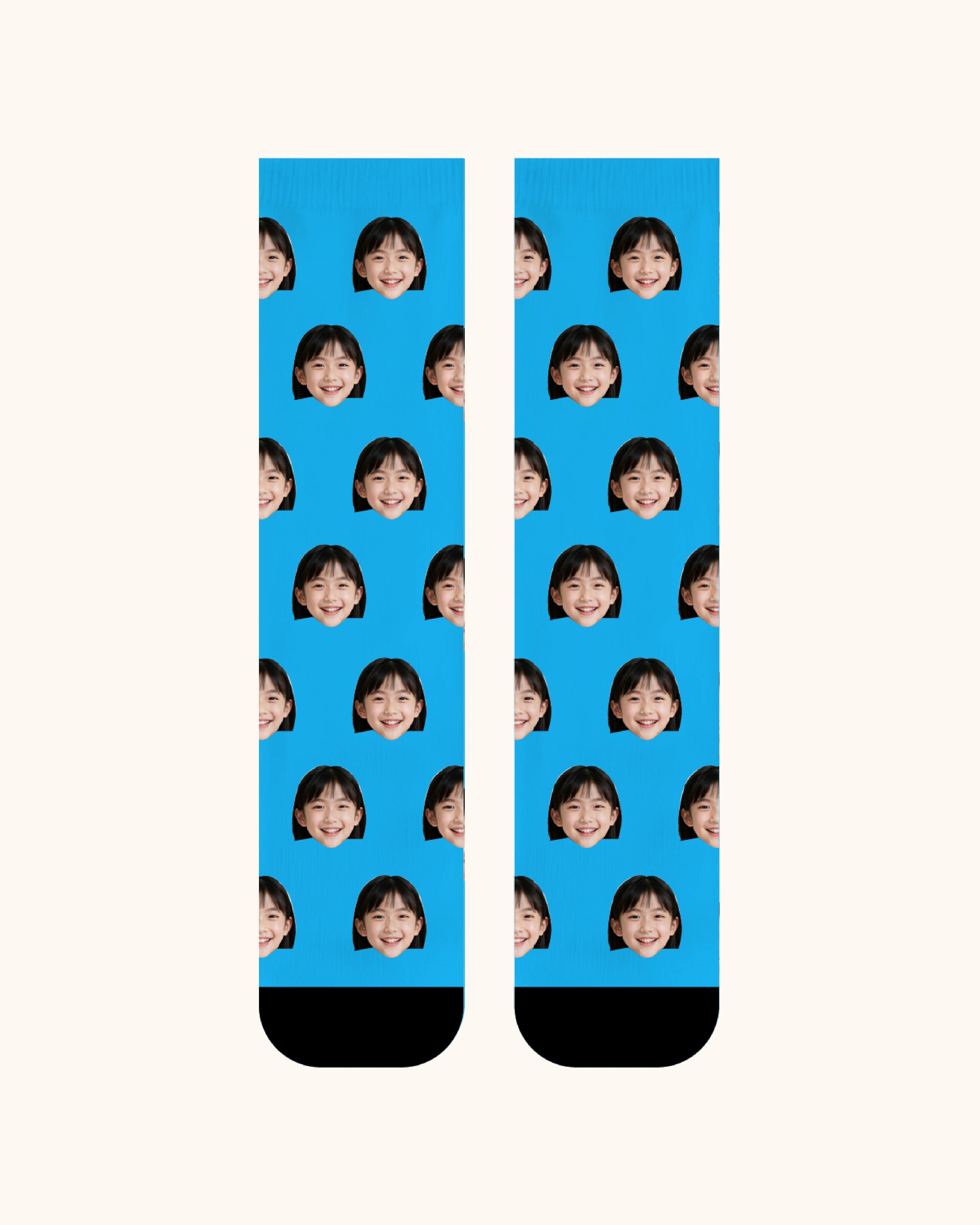 Kids Custom Portrait Face Crew Socks Personalized Photo Socks Gift Black Toe - SWEET NANA