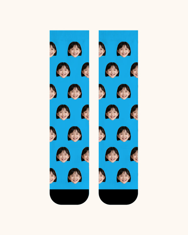 Kids Custom Portrait Face Crew Socks Personalized Photo Socks Gift Black Toe - SWEET NANA