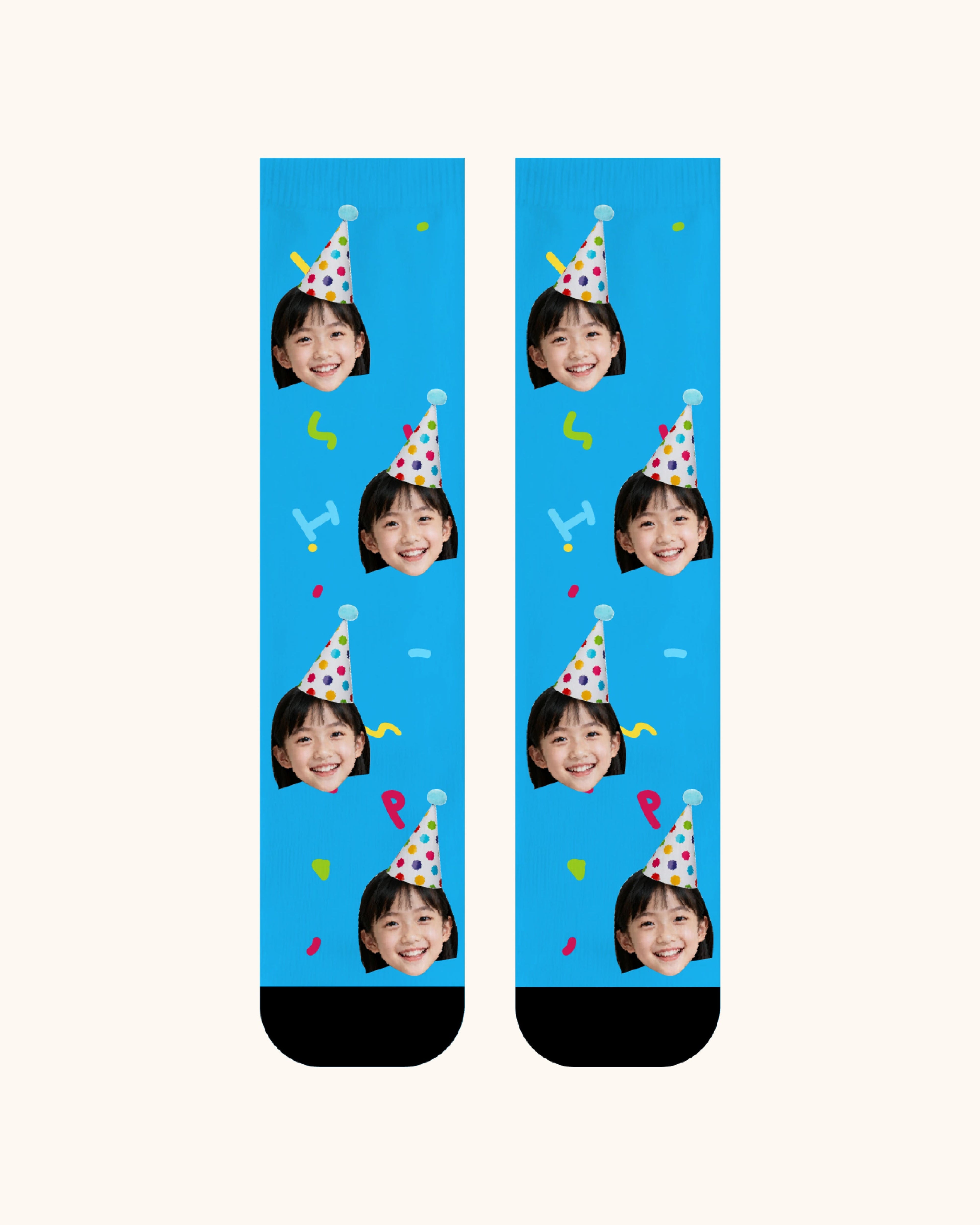 Kids Custom Portrait Face Crew Socks Personalized Photo Socks Gift Black Toe - SWEET NANA