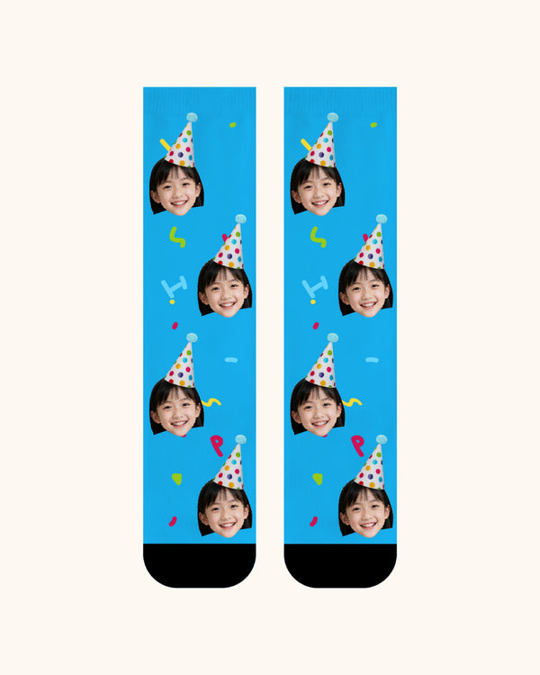 Kids Custom Portrait Face Crew Socks Personalized Photo Socks Gift Black Toe - SWEET NANA