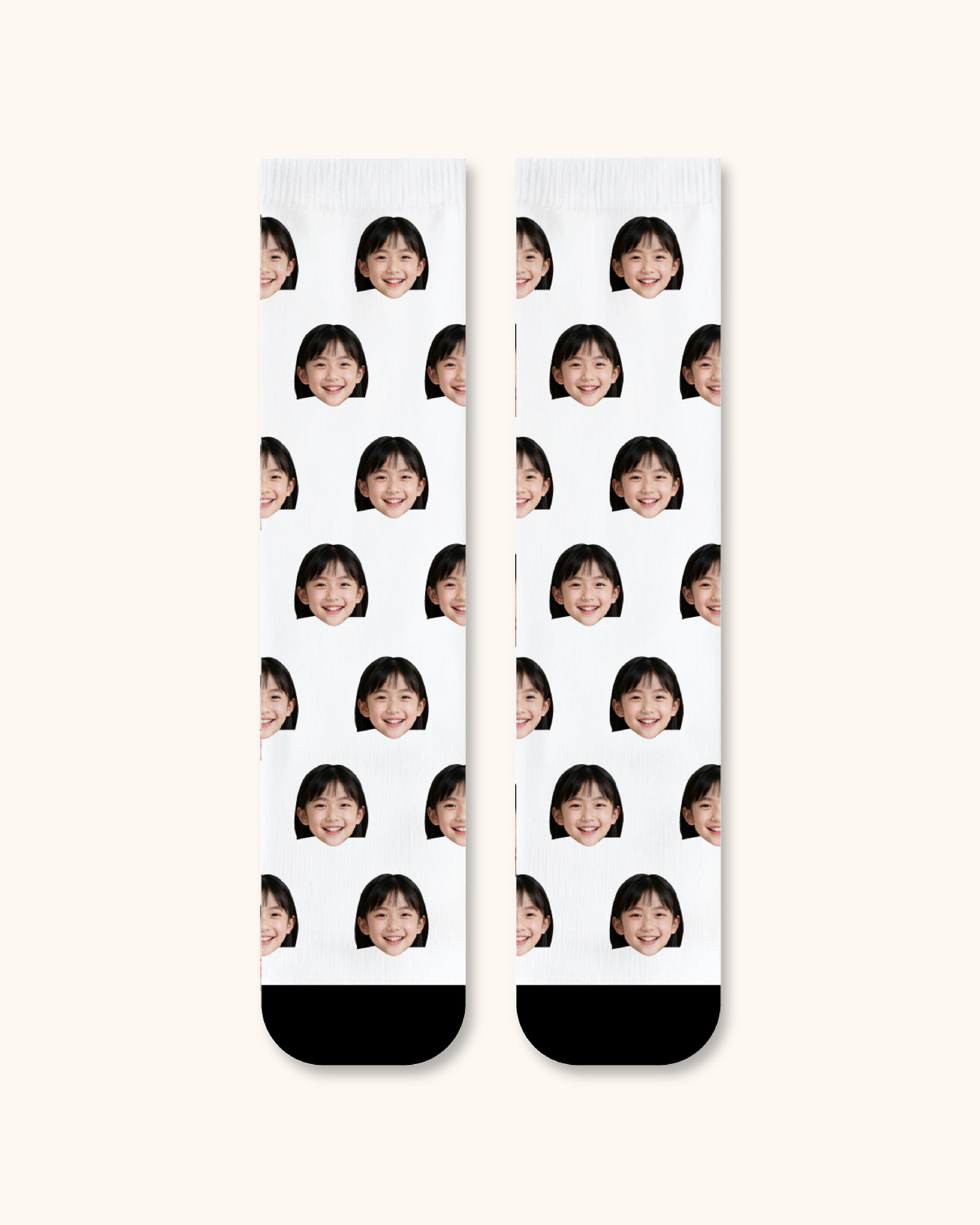 Kids Custom Portrait Face Crew Socks Personalized Photo Socks Gift Black Toe - SWEET NANA