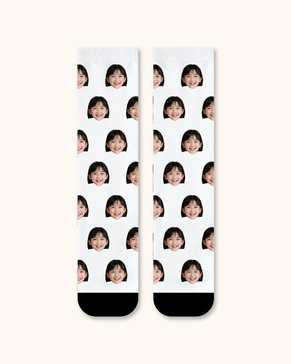 Kids Custom Portrait Face Crew Socks Personalized Photo Socks Gift Black Toe - SWEET NANA