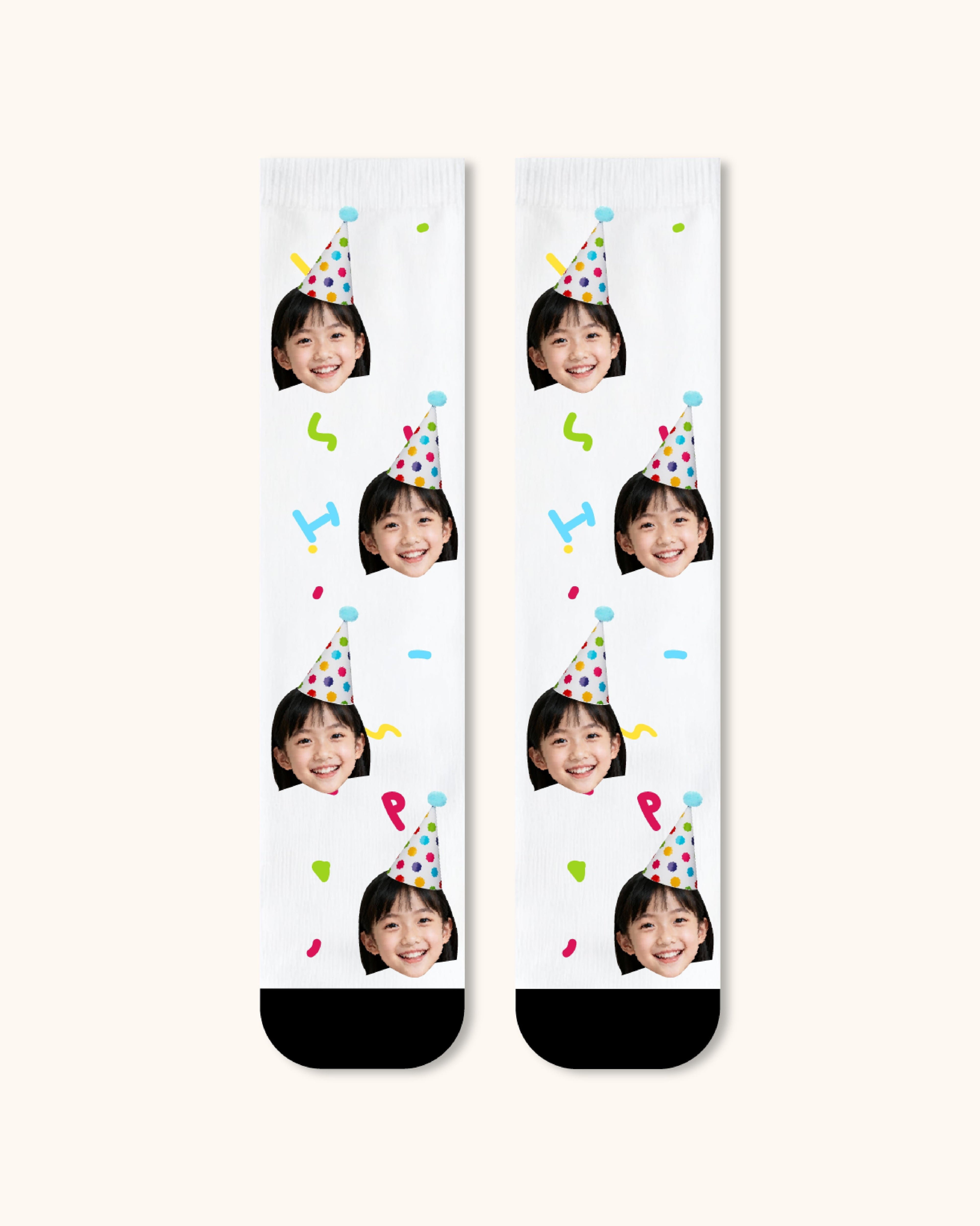 Kids Custom Portrait Face Crew Socks Personalized Photo Socks Gift Black Toe - SWEET NANA