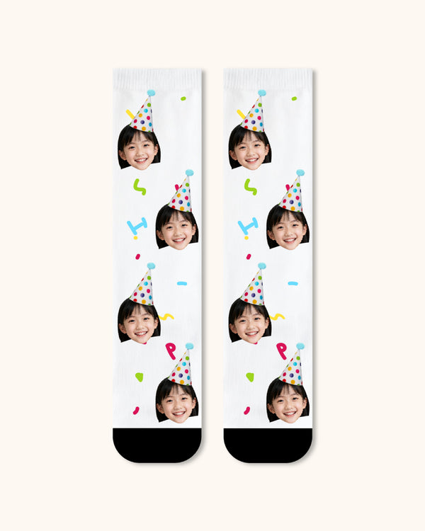Kids Custom Portrait Face Crew Socks Personalized Photo Socks Gift Black Toe - SWEET NANA
