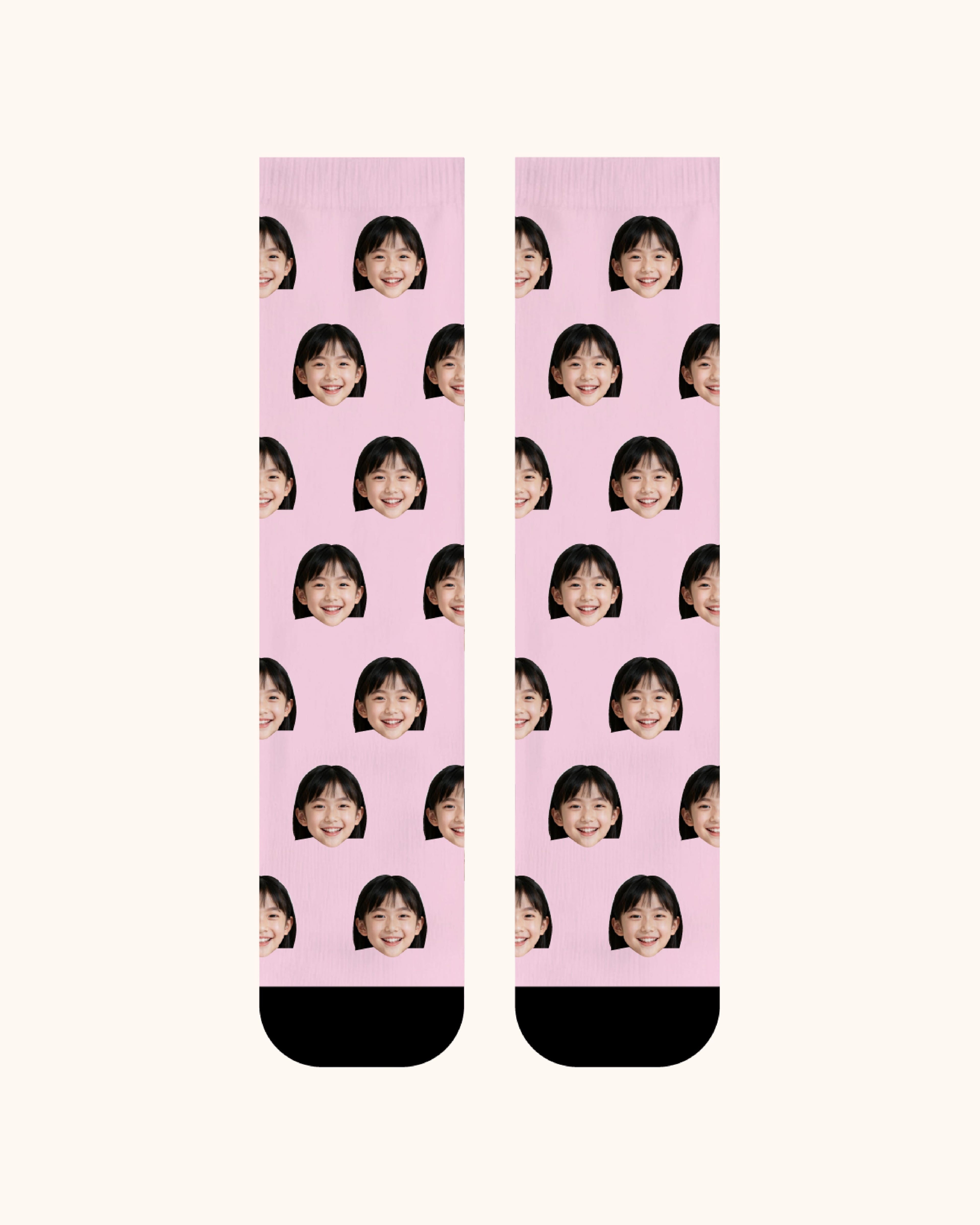 Kids Custom Portrait Face Crew Socks Personalized Photo Socks Gift Black Toe - SWEET NANA
