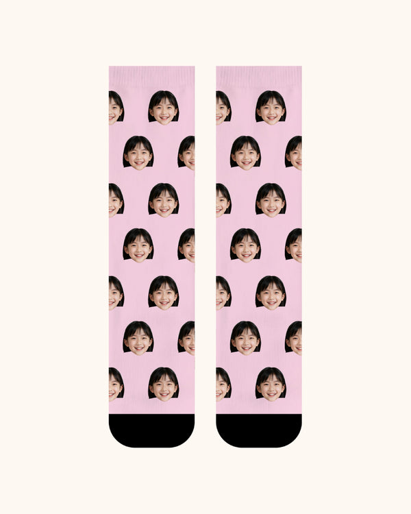 Kids Custom Portrait Face Crew Socks Personalized Photo Socks Gift Black Toe - SWEET NANA