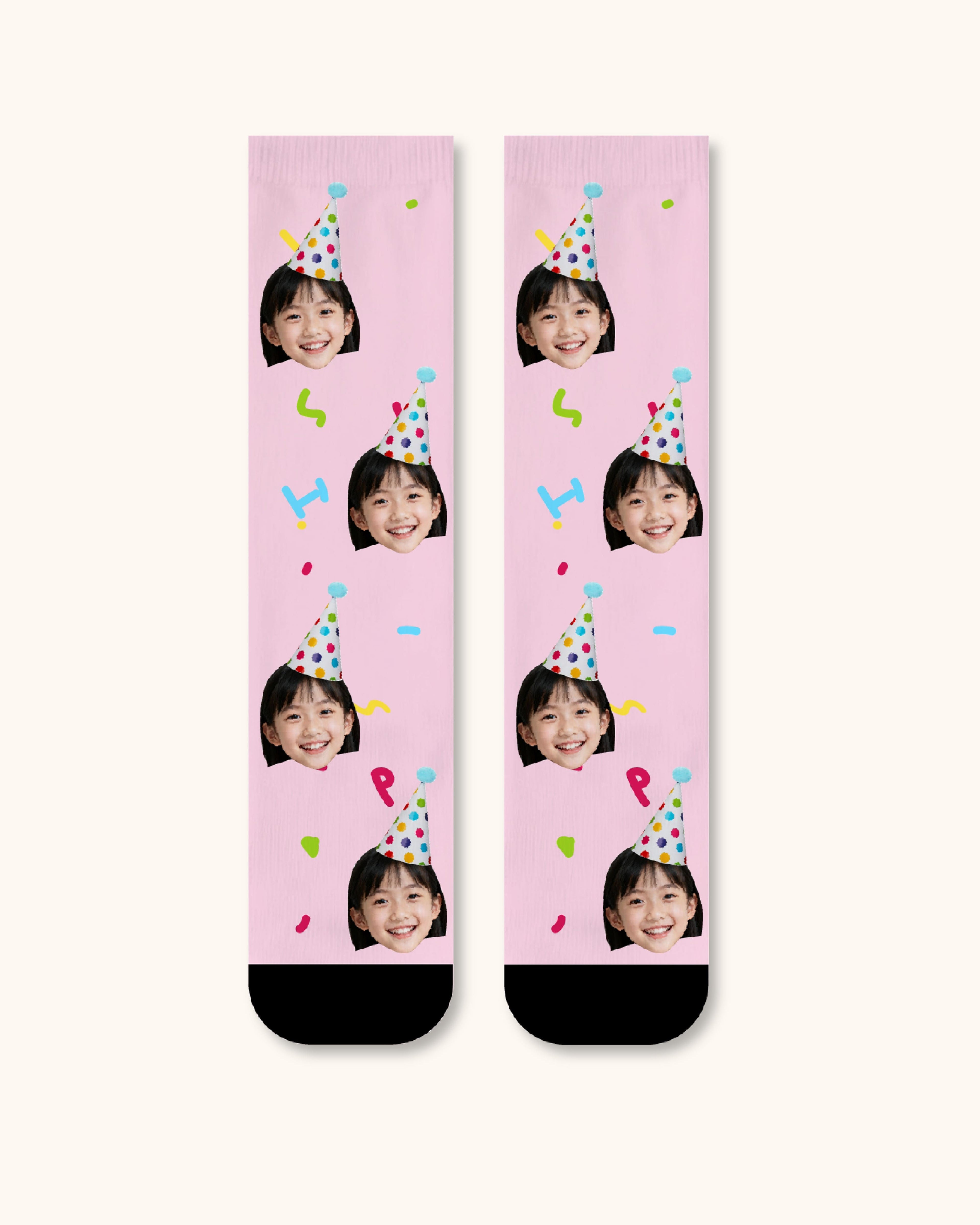 Kids Custom Portrait Face Crew Socks Personalized Photo Socks Gift Black Toe - SWEET NANA