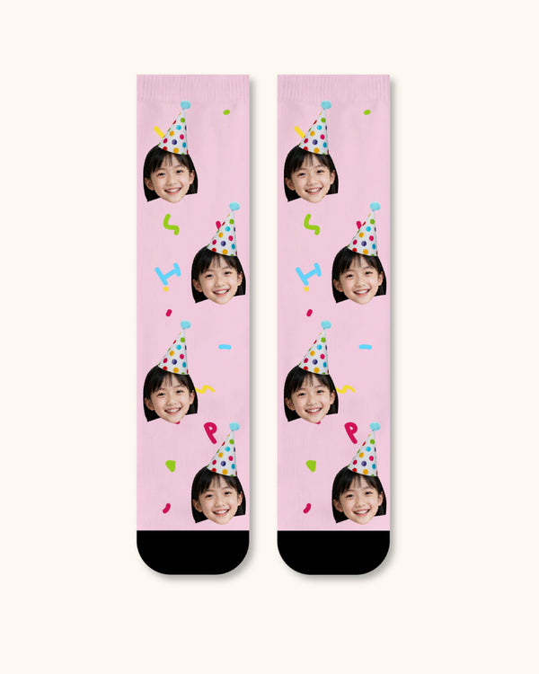 Kids Custom Portrait Face Crew Socks Personalized Photo Socks Gift Black Toe - SWEET NANA
