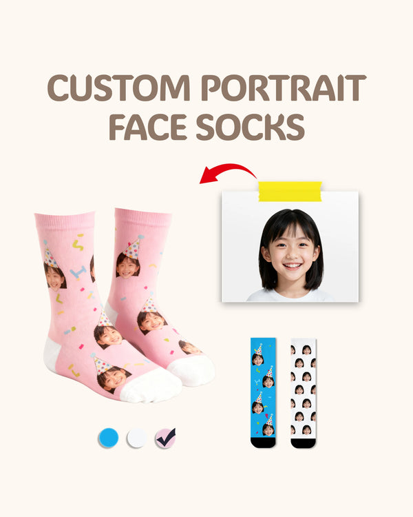 Kids Custom Portrait Face Crew Socks Personalized Photo Socks Gift White Toe - SWEET NANA