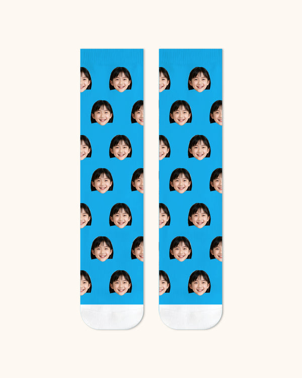 Kids Custom Portrait Face Crew Socks Personalized Photo Socks Gift White Toe - SWEET NANA