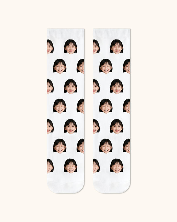 Kids Custom Portrait Face Crew Socks Personalized Photo Socks Gift White Toe - SWEET NANA