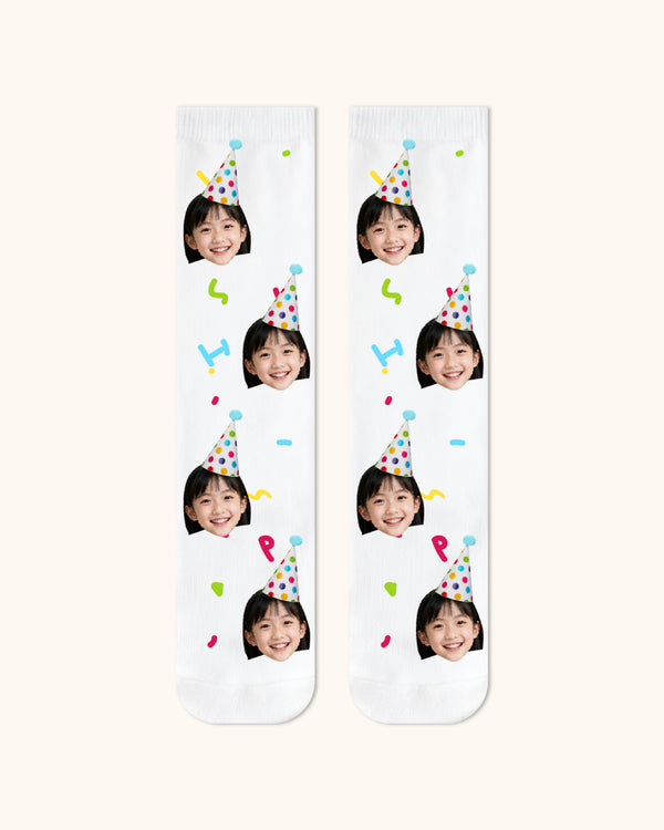 Kids Custom Portrait Face Crew Socks Personalized Photo Socks Gift White Toe - SWEET NANA