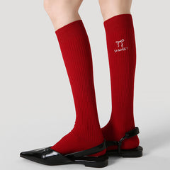 Sweetnana Knee High Socks for Women Red New Year Socks Combed Cotton Seamless Toe Tall Long High Socks