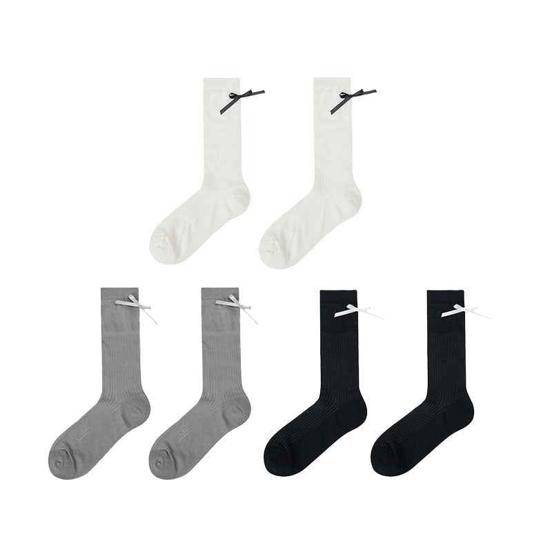 3-Pack Women Antibacterial Cotton Mesh Knee High Socks Letter Bowknot