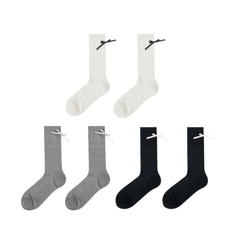 3-Pack Women's Antibacterial Cotton Mesh Crew Socks Letter Bowknot