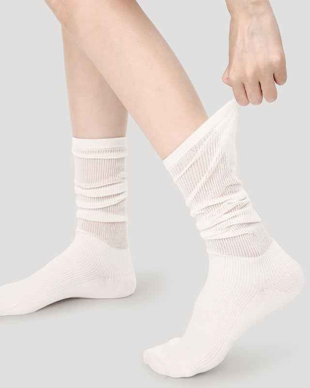 Women Lolita Cotton Knee High Socks Seamless Cutout Stripe Mesh Breathable
