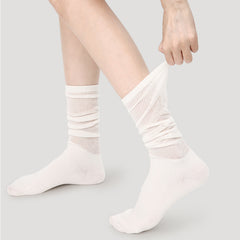 Sweetnana Lolita Style Cotton Calf Seamless Socks, Elegant Cutout Stripe Design, Breathable, Comfort, Women's Mesh Pile Socks for Spring/Summer.