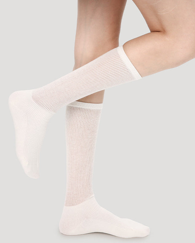 Women's Lolita Cotton Knee High Socks Seamless Cutout Stripe Mesh Breathable