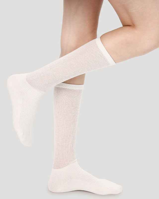 Women Lolita Cotton Knee High Socks Seamless Cutout Stripe Mesh Breathable