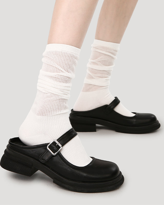Women's Lolita Cotton Knee High Socks Seamless Cutout Stripe Mesh Breathable