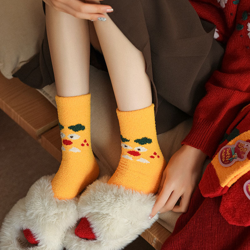 Sweetnana 新年フェスティブソックス レディース ふわふわで快適なソックス 暖かく柔らかい冬のふわふわソックス マイクロファイバー クルーソックス