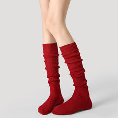 Sweetnana Red Solid Color Socks for Women Knee High Socks Pile Socks Perfect for New Year Festive Socks