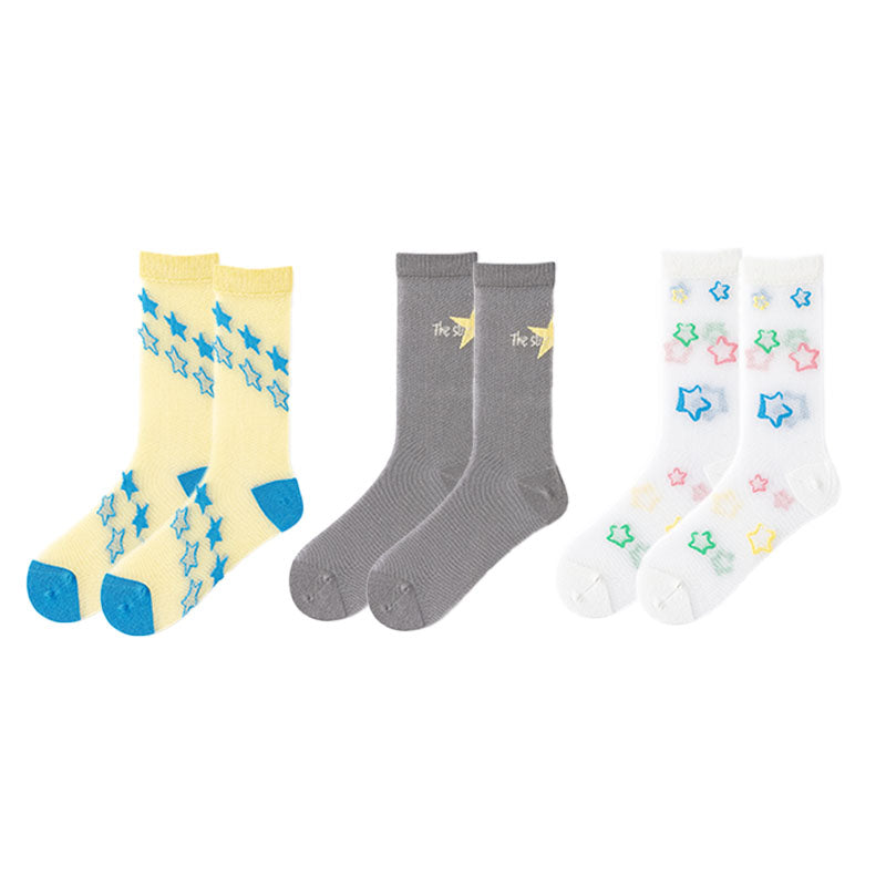3-Pack Shining Star Series Women's Mesh Socks Cute Casual Crew Socks
