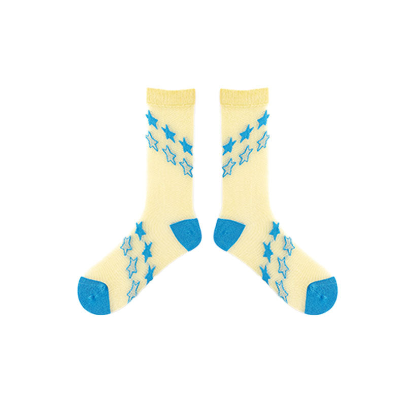 3-Pack Shining Star Series Women's Mesh Socks Cute Casual Crew Socks
