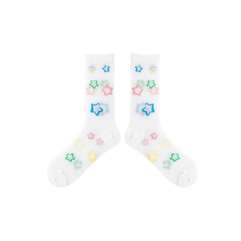 3-Pack Shining Star Series Women's Mesh Socks Cute Casual Crew Socks