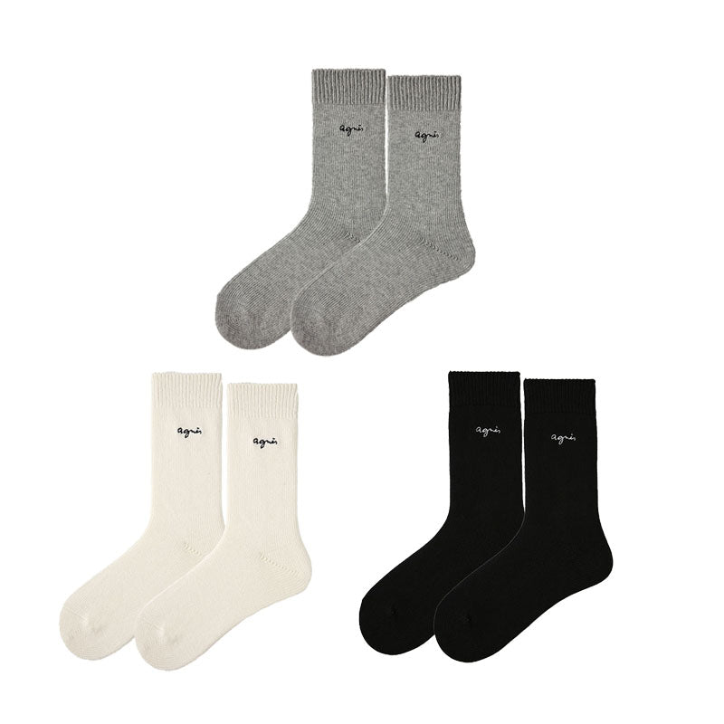 3-Pack Women's Cotton Crew Socks Essential Neutrals Letter Casual