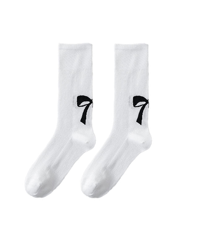 Slouch Socks with Bow Print Crew Socks Ballet Style Thin Cotton - SWEET NANA