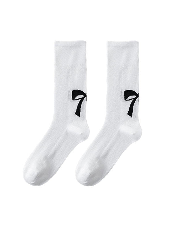 Slouch Socks with Bow Print Crew Socks Ballet Style Thin Cotton - SWEET NANA