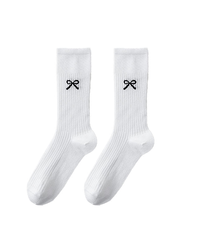 Slouch Socks with Bow Print Crew Socks Ballet Style Thin Cotton - SWEET NANA