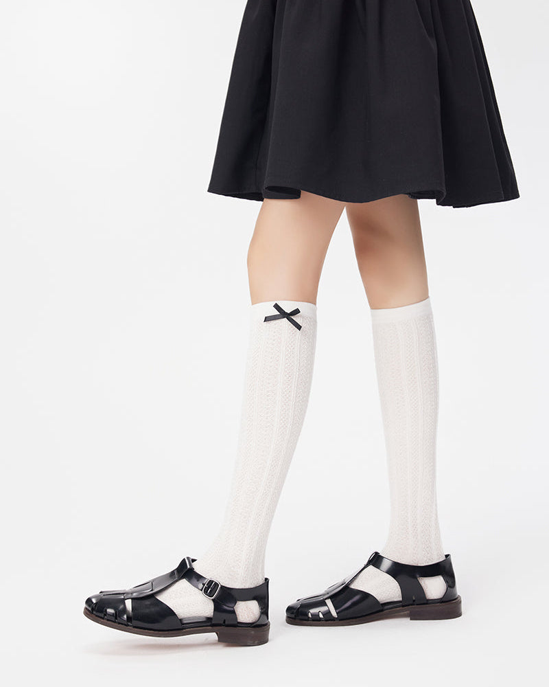 Solid Bow Socks Women's Knee High Thin Breathable Socks