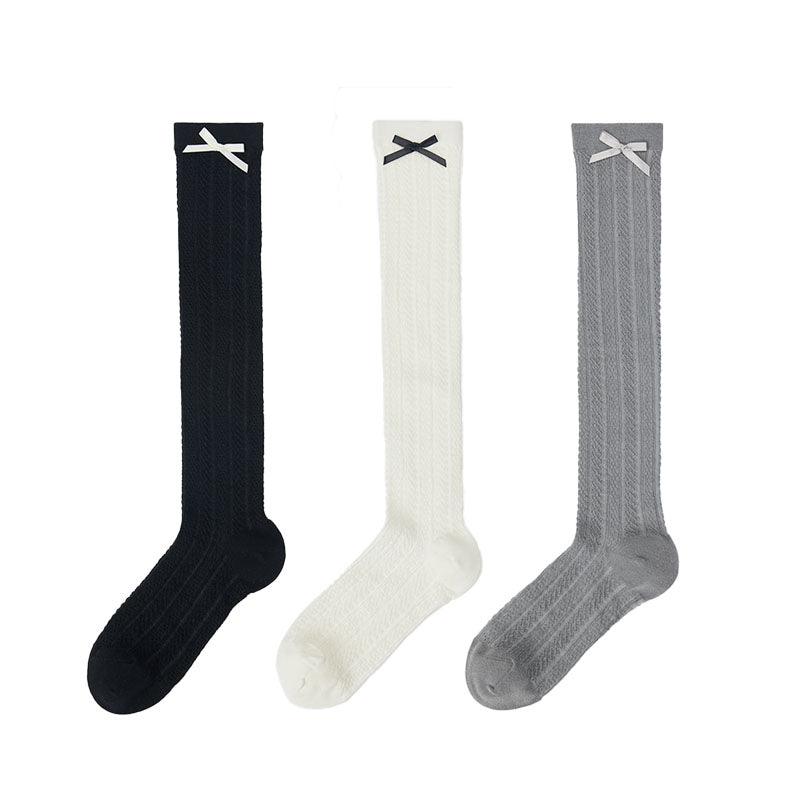 Solid Bow Socks Women's Knee High Thin Breathable Socks