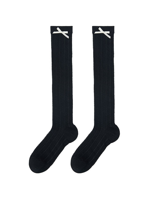 Solid Bow Socks Women's Knee High Thin Breathable Socks