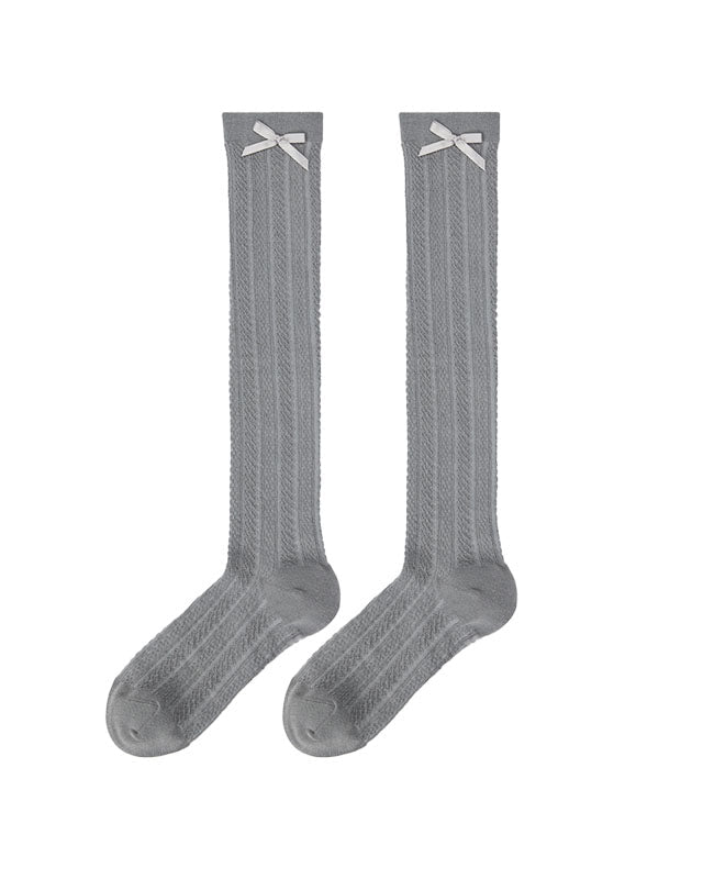 Solid Bow Socks Women's Knee High Thin Breathable Socks