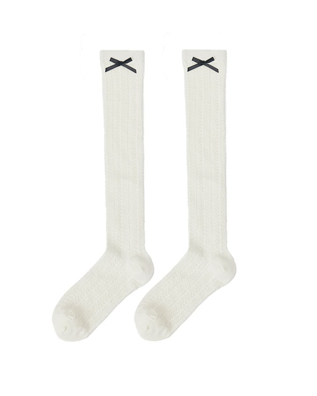 無地リボンソックス レディース 膝丈 薄手 通気性 ソックス