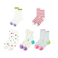 Sweetnana Spring/Summer 5-Pack "Colorful Candies" Series women's Stockings, Stripes and Dots Design, Cotton Crew Socks, Ultra Thin, Seamless Socks,Casual Wear and Cozy Comfort All Day Long.