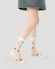 Sweetnana Spring/Summer 5-Pack "Colorful Candies" Series women's Stockings, Stripes and Dots Design, Cotton Crew Socks, Ultra Thin, Seamless Socks,Casual Wear and Cozy Comfort All Day Long.