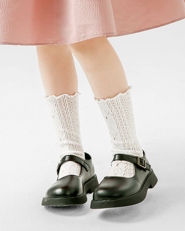 子供用レディライクメッシュコットンクルーソックス ホローパターン シームレス 薄手