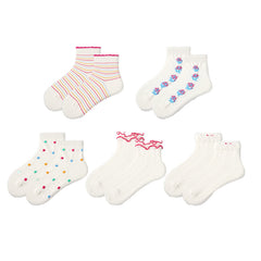 Sweetnana Spring/Summer "Happy Daily" Series 5-Pack Women's Cotton Ankle Socks with Stripe, Dots and Crimping Design, Cute, Breathable, Comfort, Thin Trendy Socks,Seamless Socks.