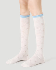 Sweetnana Spring/Summer Women's Cotton Mesh Seamless Socks, Cuff Crimping, Hollow Printing, Ballet Style, Sweet, Calf Socks, Breathable and Comfort.