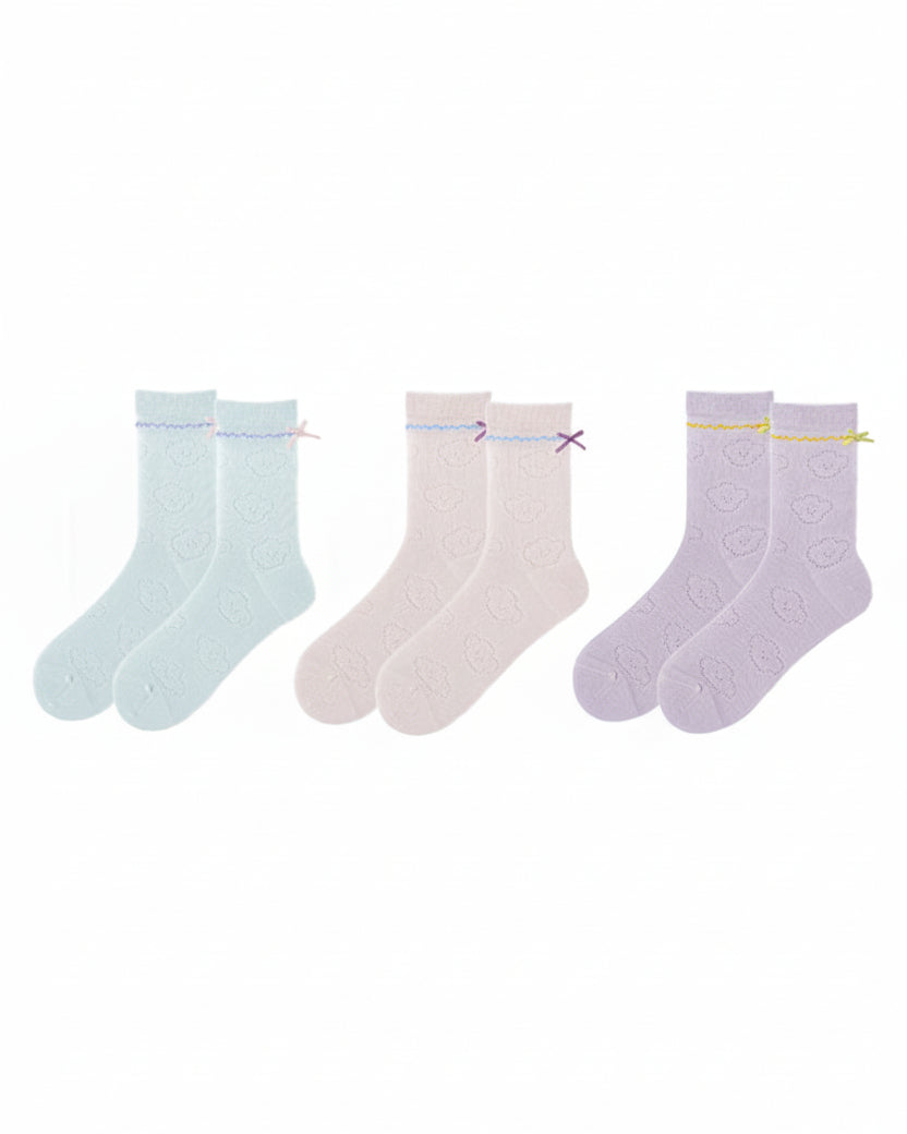3 Pack Women Crew Cotton Socks Thin and Breathable with Bow - SWEET NANA