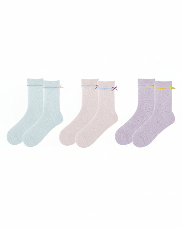 3 Pack Women Crew Cotton Socks Thin and Breathable with Bow - SWEET NANA